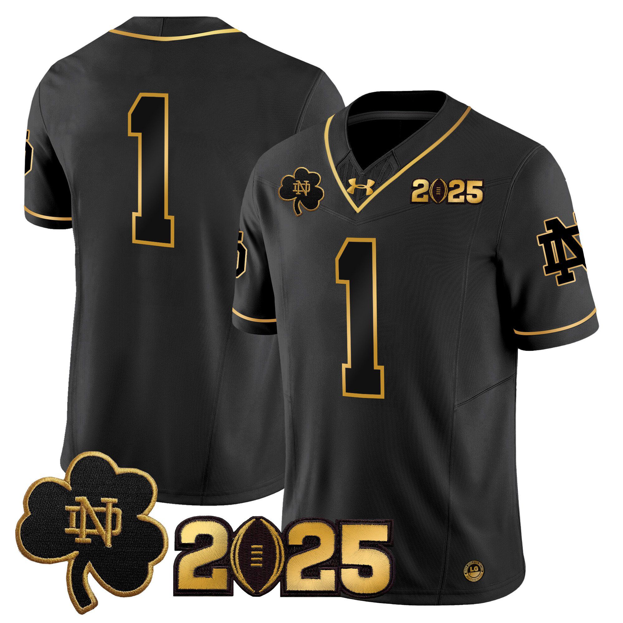 Men Notre Dame Fighting Irish 1 No Name Black 2025 CFP Final Patch Gold Vapor Limited NCAA Jersey style 1